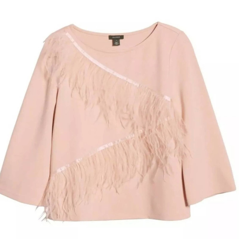 Halogen Zigzag Feather Trim Ponte Top Pink Size S